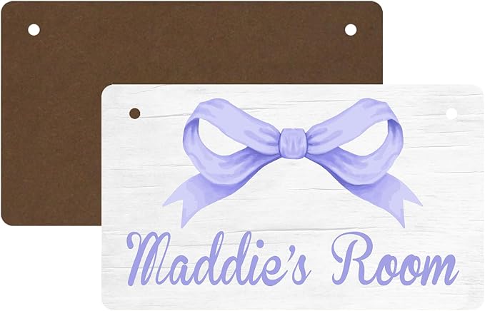 Personalized Lavender Purple Bow Kids Room Door Sign Custom Name Girls Boys Bedroom Decor Toddler Baby Nursery Wood Art Wall Plaque 12x6 Inches