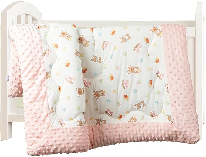 Cuite Pumpkin Newborn Infant Baby Comforter for Pack and Play Bassinet,Down Alternative Toddler Comforter for Crib Bed,40" x 40" Small Crib Quilt for Girls,Baby Quilted Minky Blanket for Daycare（pink）