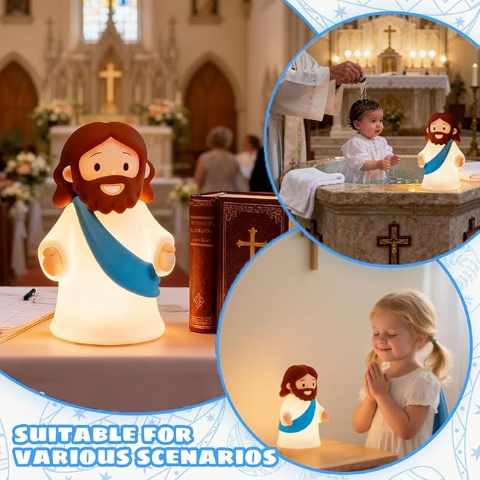 Jesus Night Light Rechargeable Bedside Night Light Dimmable Silicone LED Light Ideal for Religious Gatherings, Gifts for Sunday School, Baptism Presents, Easter Egg Decorations (Blue)