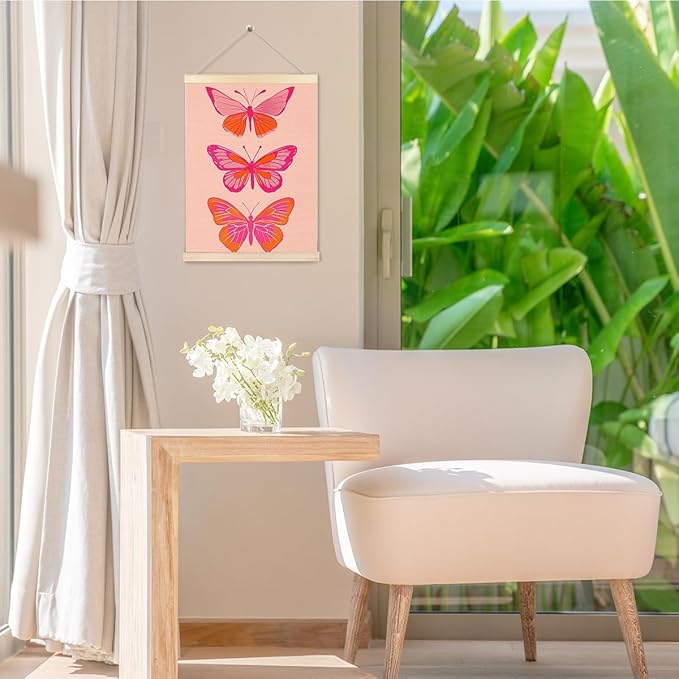 BESERH Funky Y2K Pink and Orange Butterfly Poster Hanger Frame, Preppy Room Dorm Decor, Trendy Retro Pink Butterfly Hanging Posters Wall Decor for Girls Room Girly Bedroom Apartment, 12x16 Inches