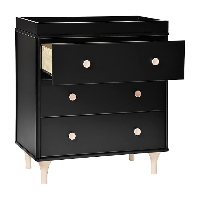 Babyletto Lolly 3-Drawer Changer Dresser with Removable Changing Tray in Black and Washed Natural, Greenguard Gold Certified