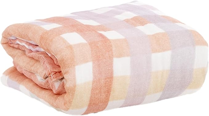 Muslin Swaddle Blankets 6-Layer Cotton Baby Blankets for Boys & Girls 43"X43"Inches Receiving Blankets,Soft Skin-Friendly Baby Crib Blanket,Breathable Quilt Bedspread(Rainbow Grid)