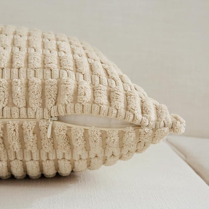 Fancy Homi 2 Packs Tan Lumbar Decorative Throw Pillow Covers 16x24 Inch for Living Room Couch Bed Sofa, Rustic Farmhouse Boho Home Decor, Soft Striped Corduroy Rectangle Cushion Case 40x60 cm