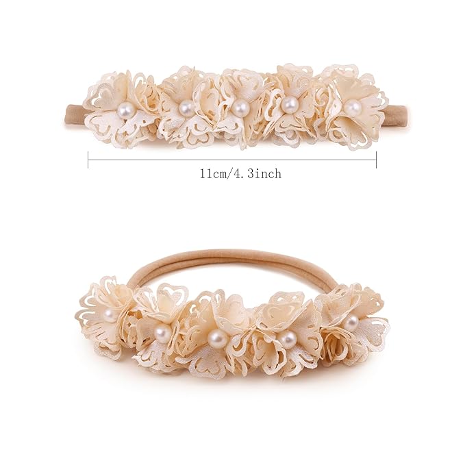 OOSAKU Baby Girl Flower Headbands Set Elastic Floral Headbands 6pcs Soft Nylon Hair Band for Newborn Toddler Hair Accessories (H-H2)