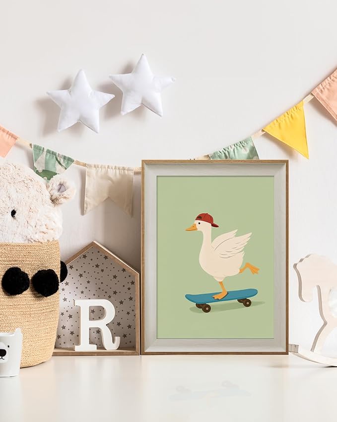 ARPEOTCY Framed Canvas Wall Art, Skater Goose