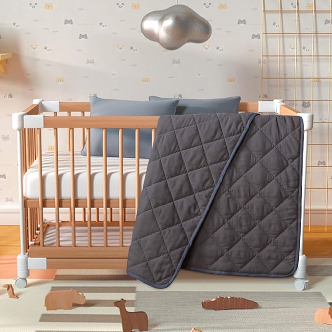 BEDSUM 100% Brushed Microfiber Down Alternative Toddler Comforter, Ultra Soft Lightweight and Warm Breathable Crib Quilted Blanket for Nursery Stroller Bed, 39x47 Inches, Dark Grey
