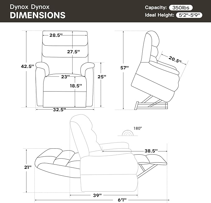 DYNOX 350 LBS Power Lift Recliner Chair for Elderly, Medium Size Dual Motor Lay Flat Infinite Positions Recliner with Heat & Massage(9188,Chenille,Brown)
