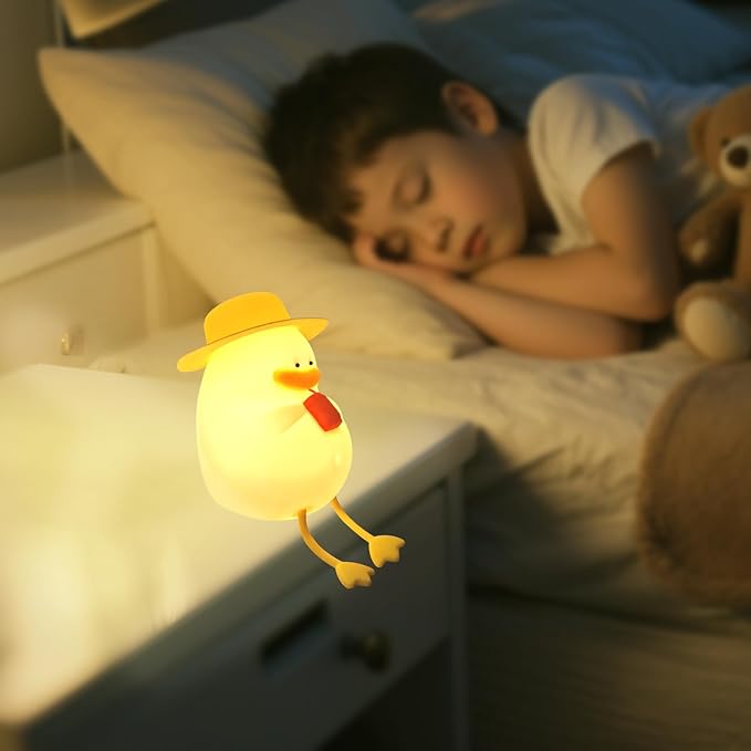 Cute Duck Night Light for Kids - 7 Color Squishy Silicone Duck Lamp, Rechargeable Portable Tap Control Duck Light for Nursery Bedside Room Decor Gift for Baby Boy Girl Birthday Christmas