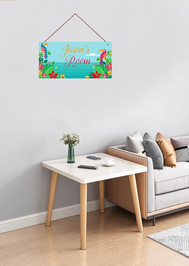 Personalized Bird Sign Cute Animal Themed Little Man Cave Sign For Kids Room Nursery Door Decor,Custom Name Flowers Wall Art Decor Decorative Plate for Boys Bedroom Girls Room