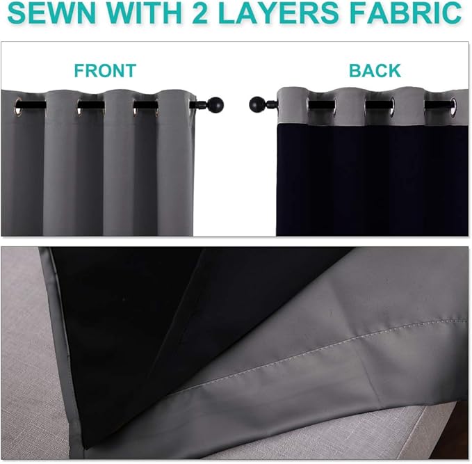 NICETOWN 100% Blackout Curtains with Black Liners, Solid Thermal Insulated Full Blackout 2-Layer Lined Drapes, Energy Efficiency Window Draperies for Bedroom (2 Panels, 46" W by 54" L, Grey)
