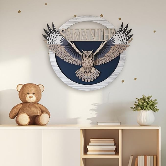 Personalized Nursery Sign, Animals Wooden Sign with Name, Hello World Newborn Sign, Owl Sign for Kid Room Decor, Baby Gifts for Boy, Custom Baby Name Sign, Baby Boy Wall Art Bedroom