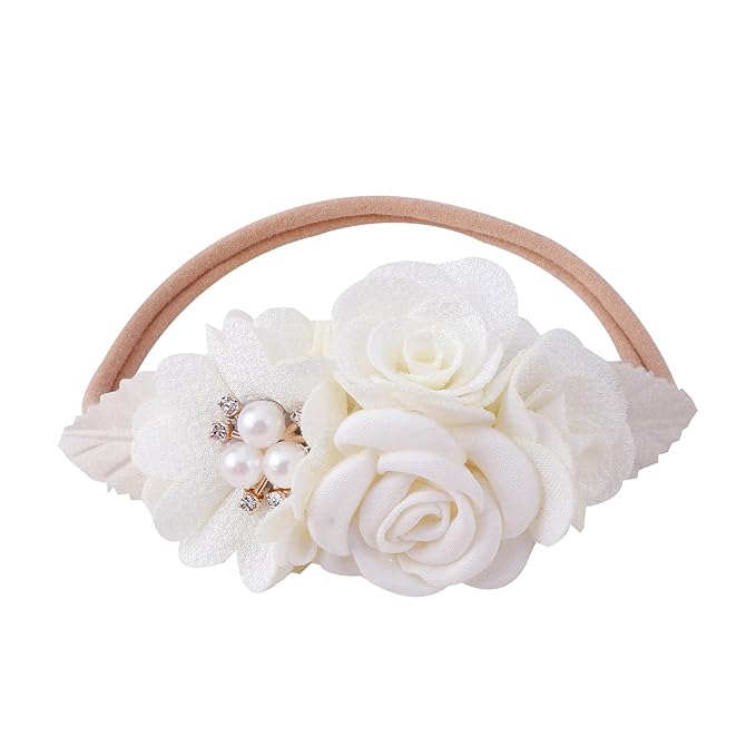 Baby Girl Floral Headband Nylon Flower Crown Elastic Hairband 3pcs Hair Accessories Gift for Girls，stretchy size 3pcs/set
