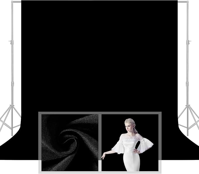 YSKE-Y1 10x10ft Black Photo Backdrop, Seamless Fabric Background Photography Backdrop Curtain Screen for Photoshoot Video Studio Party