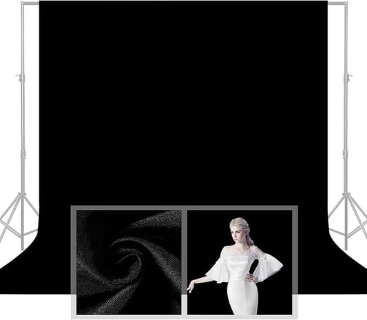 YSKE-Y1 10x10ft Black Photo Backdrop, Seamless Fabric Background Photography Backdrop Curtain Screen for Photoshoot Video Studio Party