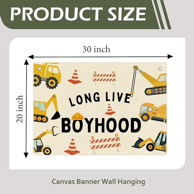 Long Live Boyhood Boys Room Decor - Linen Nursery Banner for Toddler Room Decoration, Farmhouse Kids Wall Hanging, Canvas Banner Flag for Baby Shower, Birthday Gift - A02