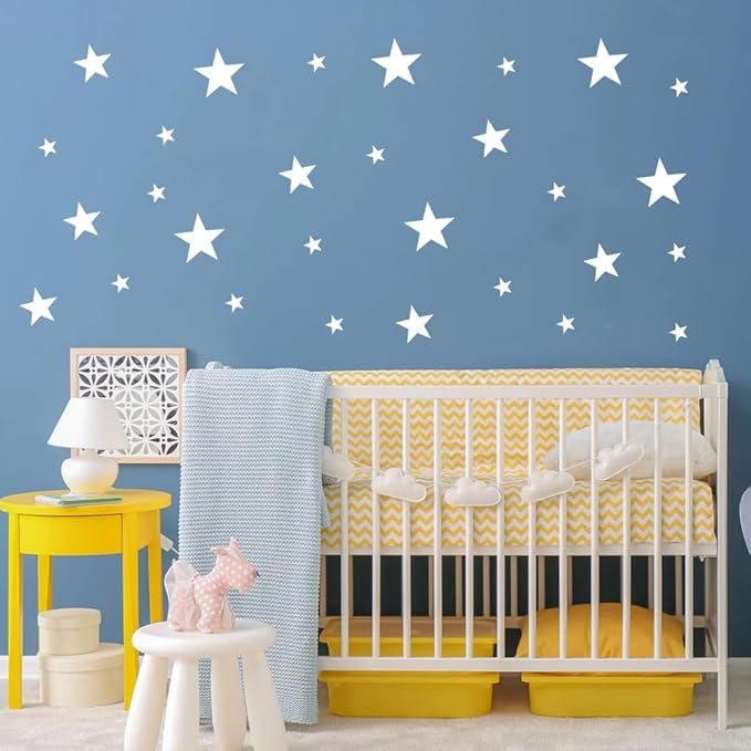 155 Pcs White Star Wall Decals – Peel and Stick, Removable Vinyl Stickers for Kids Rooms, Nurseries & Home Decor (Matte White, 1-4 Inch Stars)