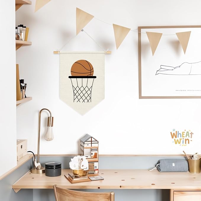 Wheatwin Boys Room Decor, Basketball Sports Wall Hanging Pennant Flag Banner, Basketball Wall Decor for Kids Boys Toddler Nursery Room Bedroom Playroom 15x11 Inch