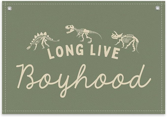 Long Live Boyhood Boys Room Decor - Linen Nursery Banner for Toddler Room Decoration, Farmhouse Kids Wall Hanging, Canvas Banner Flag for Baby Shower, Birthday Gift - A10