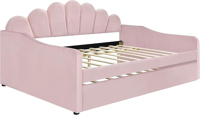 Bellemave Full Size daybed with Trundle for Adults, Kids, Girls, Teens, Full Size daybed with Trundle for Living Room, Velvet, Pink