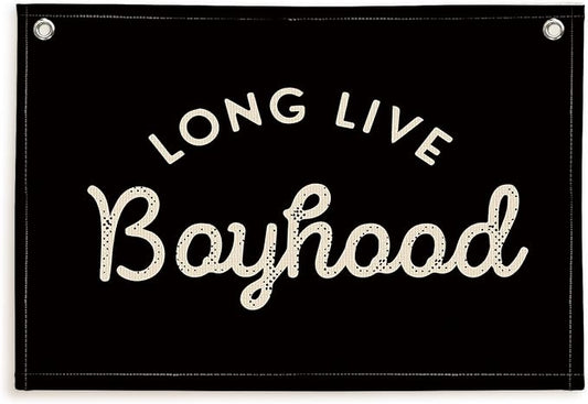 Lacama Long Live Boyhood Boys Room Decor, Boy Nursery Decor, Canvas Banner Wall Hanging Banner Flag Decor for Nursery Playroom Toddler Room, Boys Kids Rooms Decor 30x20 Inch (Black)