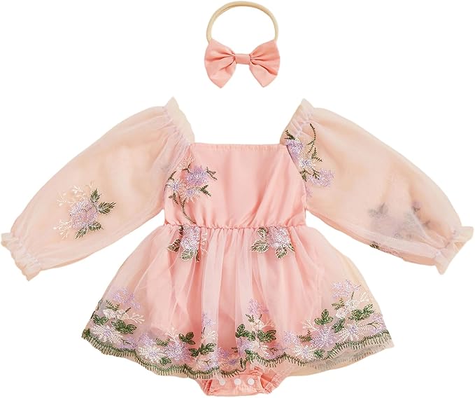 Giraropa Baby Girl Fall Winter Clothes Long Sleeve Romper Dress + Socks + Headband Newborn Infant Cute Casual Outfits