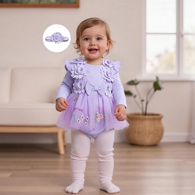 Giraropa Baby Girl Fall Winter Clothes Long Sleeve Romper Dress + Socks + Headband Newborn Infant Cute Casual Outfits