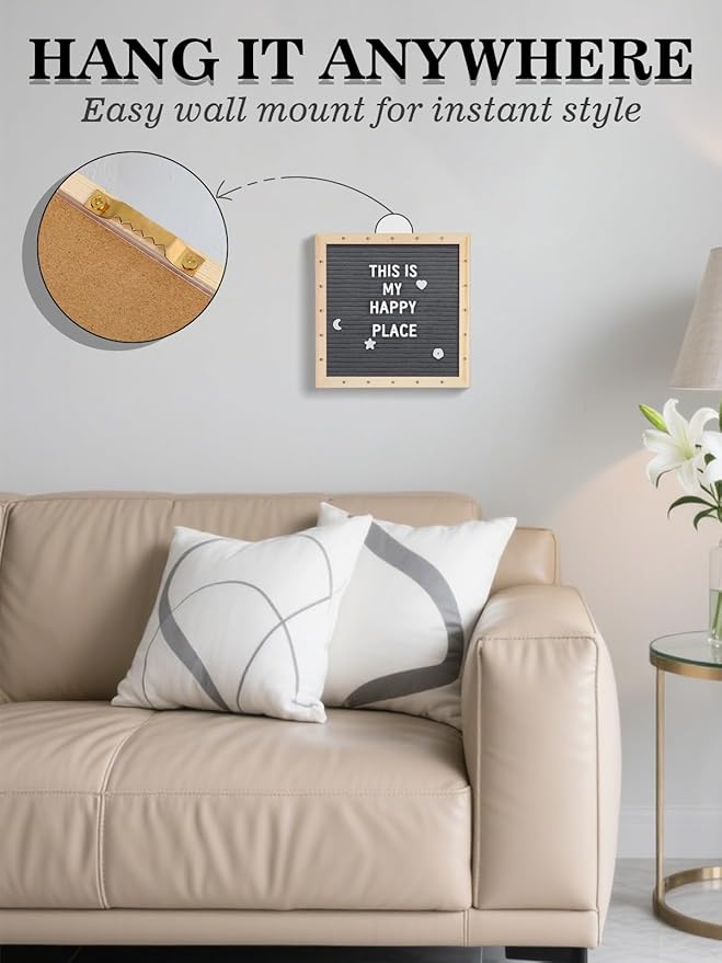 Changeable Felt Letter Board with LED Lights - 10×10" Message Custom Signs & Wood Stand & 450 Letters, Poster Board for Christmas/Pregnancy/Baby Announcement/Classroom Wall Decor Gifts, Grey