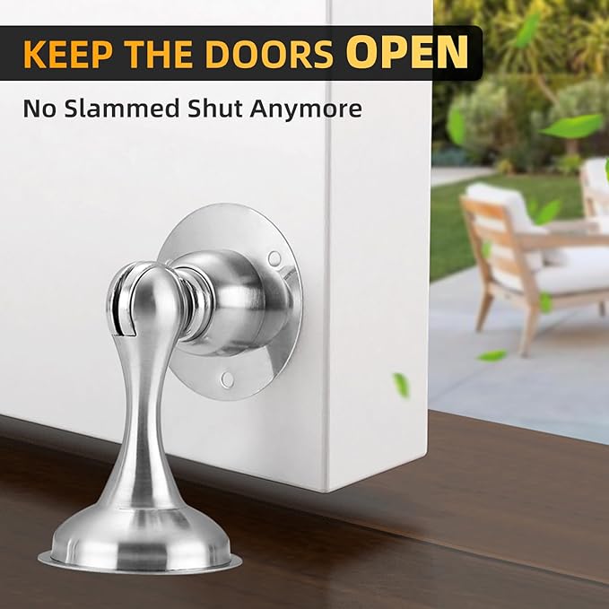 8 Pack Magnetic Door Stop No Drilling Door Stop with 3D Adhesive Tapes Keep Door Open Door Stainless Steel Screws for Stronger Mount (Silver)