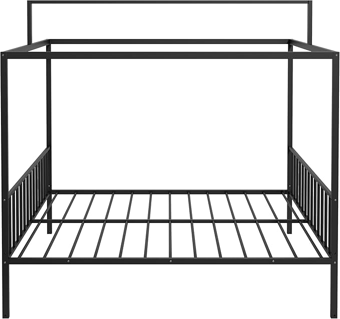 Merax Full Size Convertible Montessori Floor Bed, Metal House Bed Framefor Kids, Floor Beds with Fence for Kids,Black