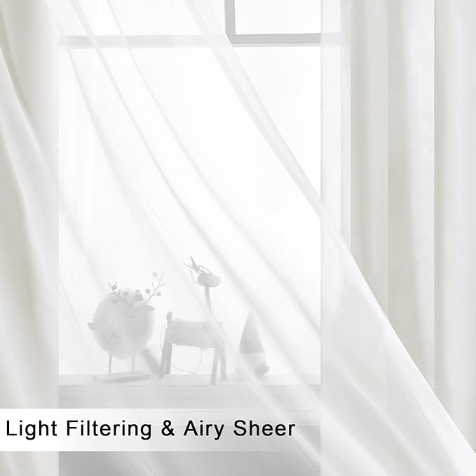 Hiasan Mix & Match Ivory Blackout Curtains with Sheer, Thermal Insulated Privacy Double Layer Grommet Window Curtains for Bedroom, Living Room, Nursery, 2 Drape Panels with Tiebacks, 52W X 96L