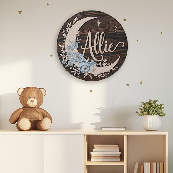 Personalized Nursery Sign, Floral Wooden Sign with Name, Hello World Newborn Sign, Flowers Sign for Kid Room Decor, Baby Gifts for Girl, Custom Baby Name Sign, Baby Girls Wall Art Bedroom