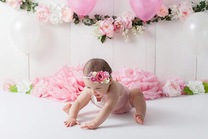Baby Girl Floral Headbands- 3pcs Nylon Headband Handmade Flower Crown Elastic Hairband Newborn Toddler Hair Accessories Gifts for Girls （1-6 years old）
