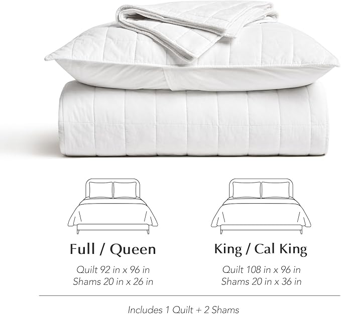 EVERGRACEHOME 100% Cotton Box Stitch Quilt Bedding Set Queen Size 3 Pieces, Garment-Washed Lightweight Soft Cozy Coverlet, Quilted Bedspread Sets with 2 Shams for All Season, Bright White