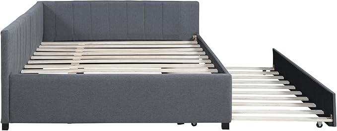 Harper & Bright Designs Full Size Upholstered Daybed with Trundle Sofa Bed Frame for Boys Girls Kids Adults Toddler No Box Spring Needed, Linen Fabric(Gray)