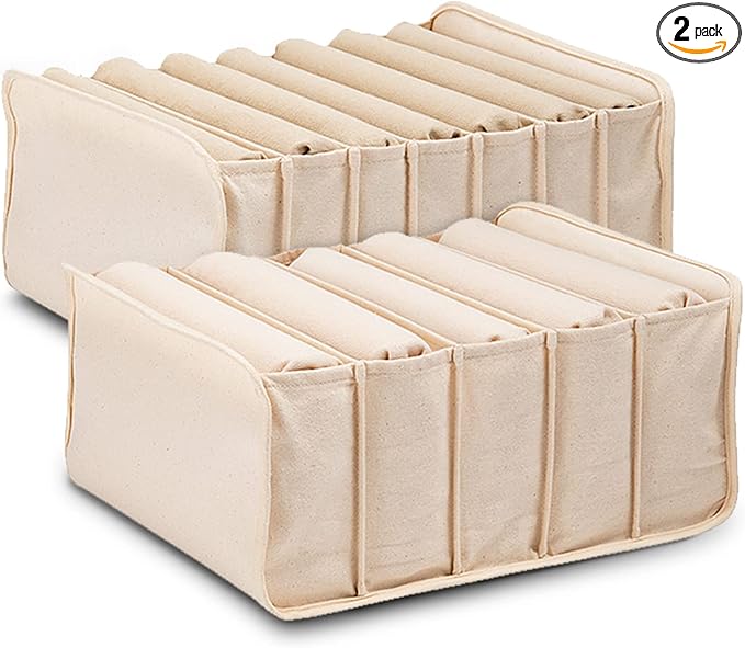 2 Packs Cotton Wardrobe Clothes Organizer, Foldable Closet Organizers and Storage Larger 7 Grids 5 Grids Set Drawer Organizer with PP Board for Clothes, Jeans, Pants, Sweaters, Tshirt