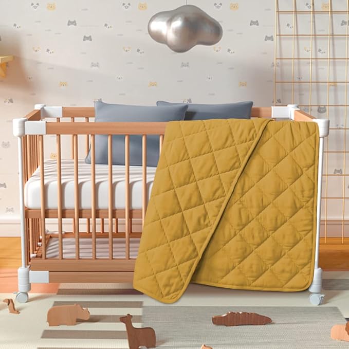 BEDSUM 100% Brushed Microfiber Down Alternative Toddler Comforter, Ultra Soft Lightweight and Warm Breathable Crib Quilted Blanket for Nursery Stroller Bed, 39x47 Inches, Yellow
