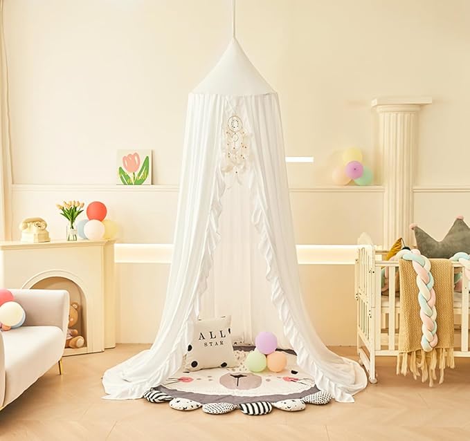 Mengersi Bed Canopy for Girls, White, Modern Style, 5"W x 5"L 94.5"H
