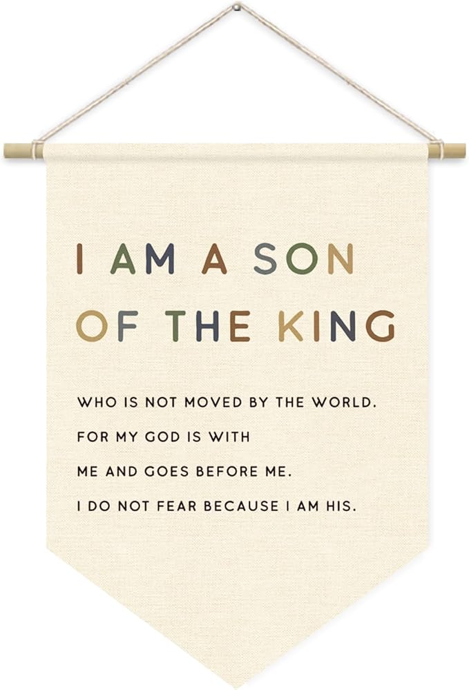 Homeschool Decor Boy Nursery Decor, I am a Son of the King Banner, Christian Religious Bible Verse Wall Hanging Pennant Flag for Boys Bedroom Playroom, Inspirational Wall Decor