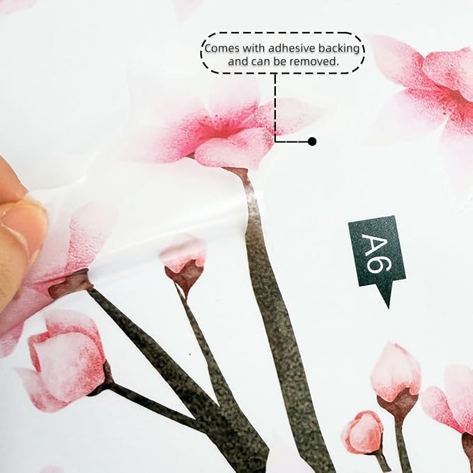 Large Pink Flower Tree Branch Wall Stickers Cherry Blossom Floral Birds Peel and Stick Wall Decals Art for Girls Bedroom Living Room TV Wall Decor