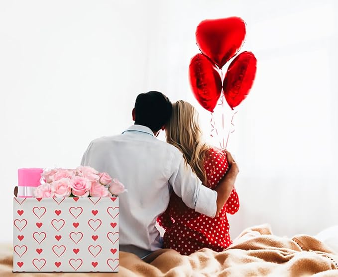 CLOCOR Rectangular Valentine's Day Basket Empty,Gift Basket for Kids,Boyfriend,Girlfriend,Waterproof Hearth Printed Storage Basket with Handles,Room Decor(Love)