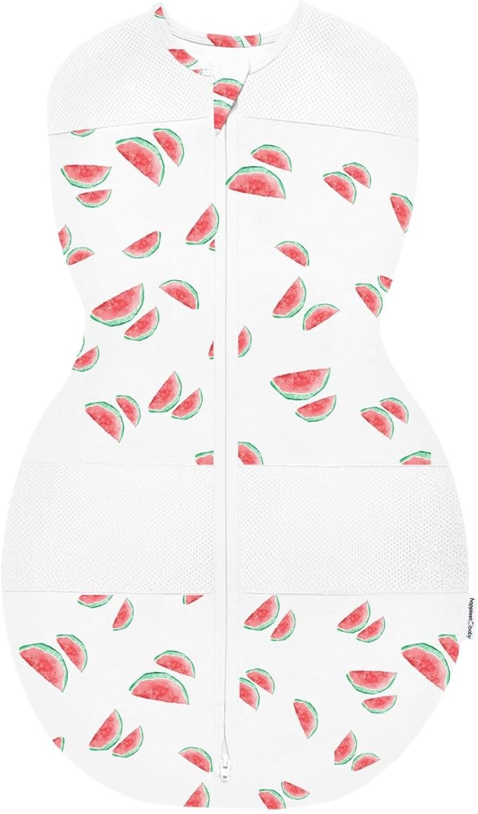 Happiest Baby Sleepea 5-Second Swaddle - 100% Organic Cotton Baby Swaddle Blanket - Doctor Designed Promotes Healthy Hip Development (Ivory Watermelons, Medium)