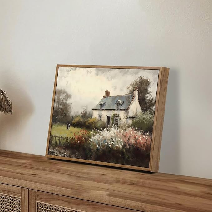 OIQArtOIQ Vintage Landscape Canvas Wall Art Framed Natural Scenery Painting Artwork Prints France Country Wilderness Farmhouse Decor Pictures Kitchen Bedroom Living Room Bathroom