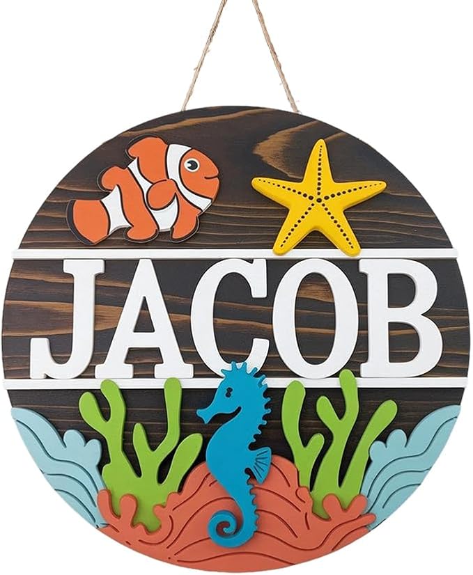 Personalized Name for Nursery Wall, Sea Animals Sign for Baby Door Decor, Newborn Gifts for Girl, Girls Nursery Wall Bedroom Decorations, Mother's Day Gifts for New Mom Dad Gift
