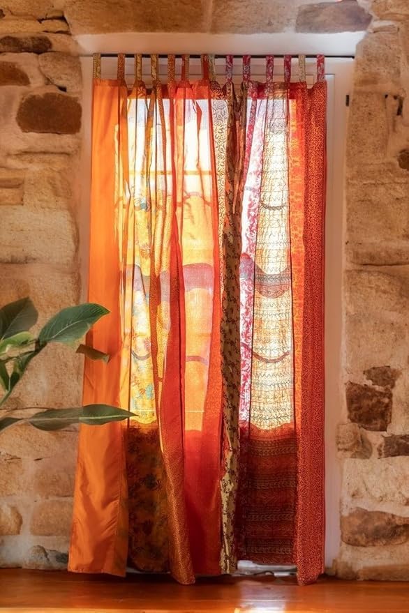 YILLE Sari Colorful Curtains Light-Filtering – Boho Curtains, Bed Canopy Panel, Tapestry or Window Treatment Beige Color - 1 Piece (84 X 43 Inches) (Orange)