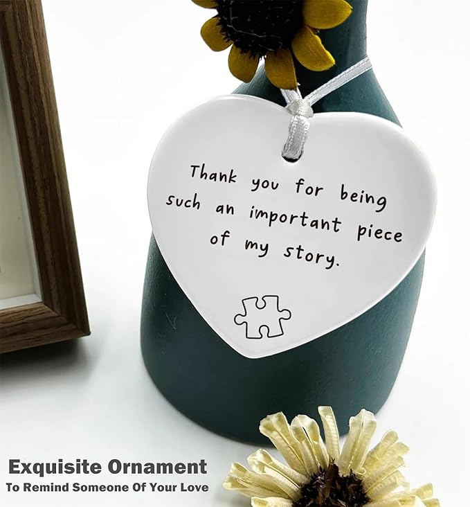 Heart Shaped Christmas Ornament-Thank You Gift for Teacher Mentor Tutor Coach Godparents-Appreciation Keepsake Important Piece of My Story Double-Sided Printing Decor Plaque