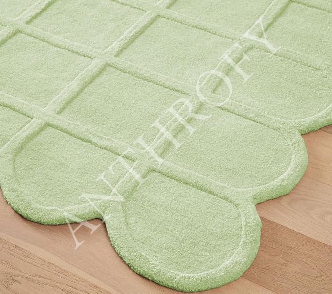 Selena Scallop Area Rug – 4’ x 6' – Handmade Wool Area Rugs – Green – Rugs for Living Room, Bedroom – Anti-Skid – Carpets with Non-Slip Natural Backing with 100% Cotton