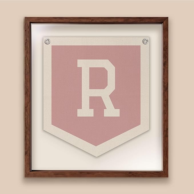 Lacama Pink Initial Personalized Preppy Banner, Baby Shower Decor Gifts, Wall Decor for Women Teen Girl, Vintage Room Decor Toddler Room Bedroom Playroom Front Door Birthday Gift(R)