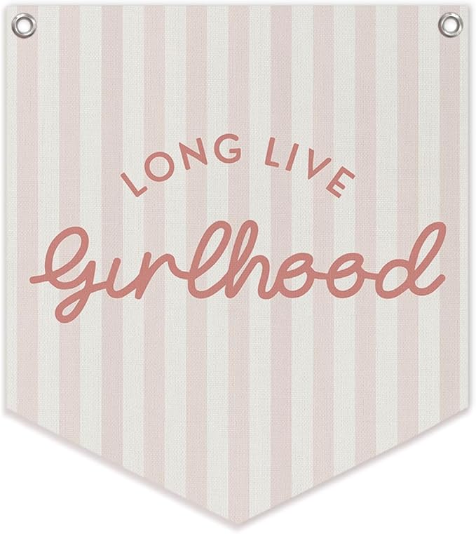 Lacama Girl Room Decor, Long Live Girlhood Linen Banner Hanging Flag Retro Pink Banner for Nursery Playroom Wall Decor for Kids Bedroom Dorm Toddler Decorations Trendy Room Decor 12.4x14 in
