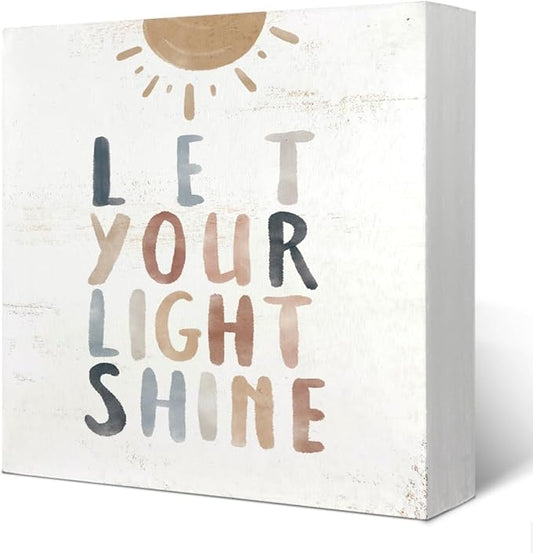 Boho Neutral Baby Nursery Decor - Let Your Light Shine Inspirational Christian Wood Sign, 5x5