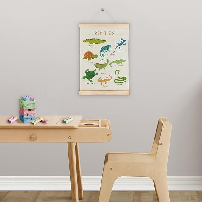 SereneHanctuary Reptile Animal Wall Art,Educational Animal Nursery Wall Decor, Boho Reptiles Poster Hanger Frame for Toddler Kids Bedroom Nursery Playroom Classroom Decor,12x16 Inches